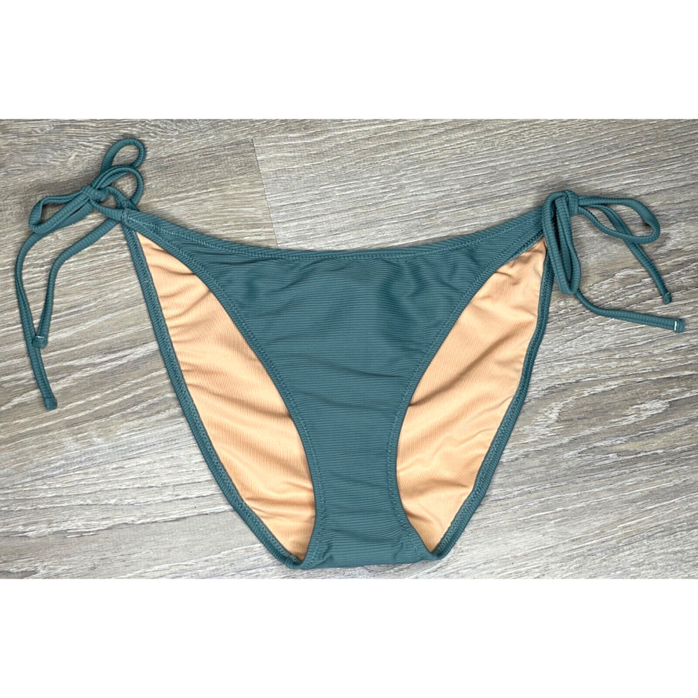 J. Crew Green Blue Ribbed Curved Waist Cheeky String Bikini Bottom Women's Large